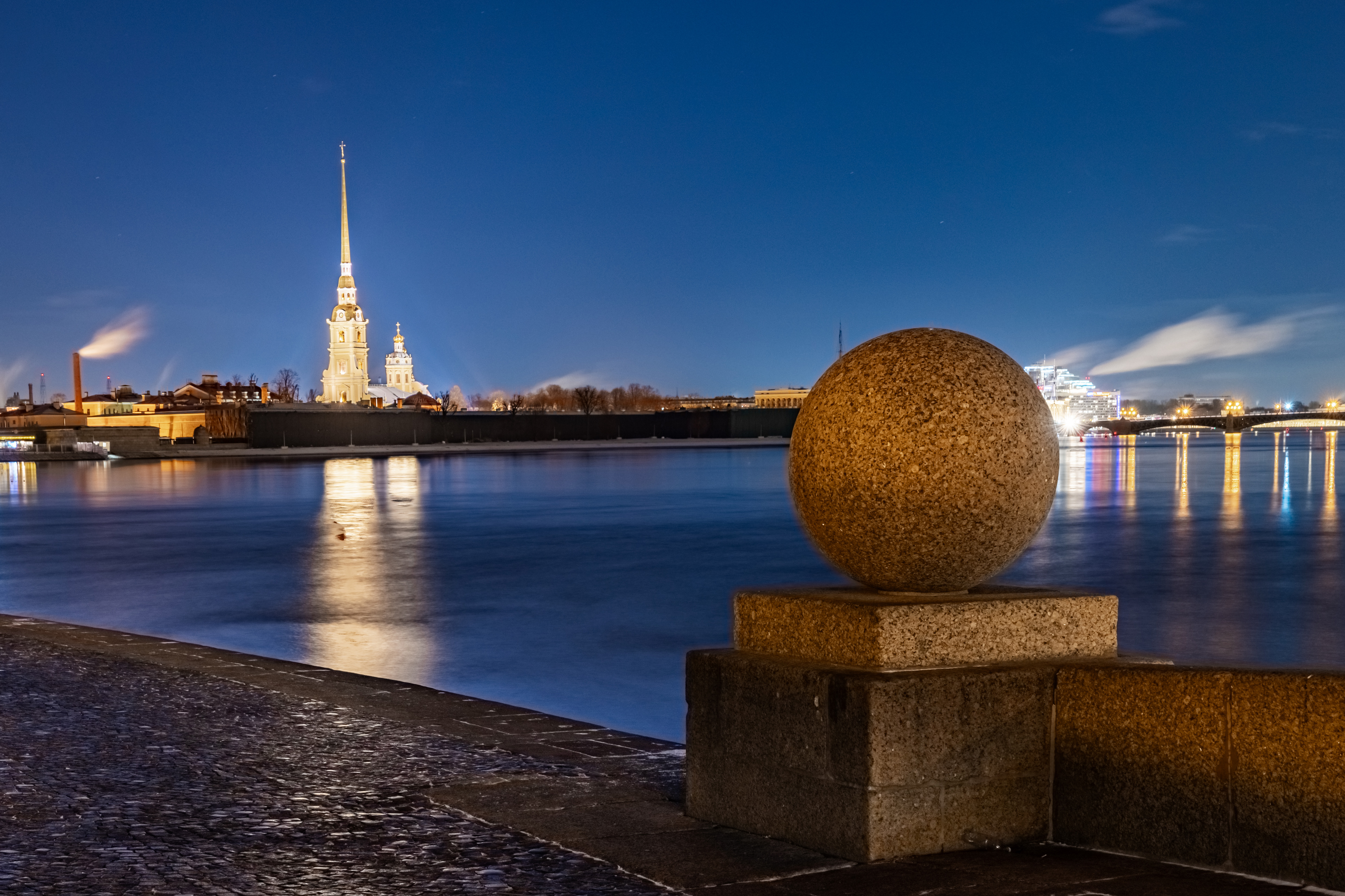 Granite ball on the spit of Vasilievsky Island